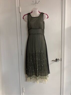 Sheer Black, Gray and Cream Layered Midi Dress